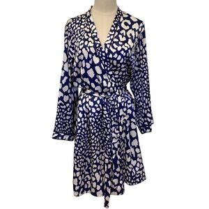 Oscar de la Renta Pink Label Robe Blue White Print Wrap Short - Size M